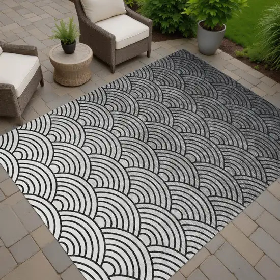 Black Silver And Gray Geometric Washable Indoor Outdoor Area Rug Photo 7