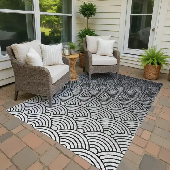 Black Silver And Gray Geometric Washable Indoor Outdoor Area Rug Photo 4