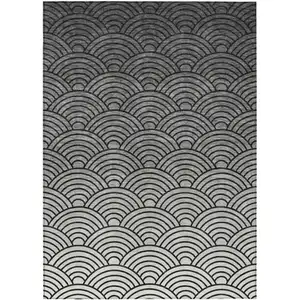 Photo of Black Silver And Gray Geometric Washable Indoor Outdoor Area Rug