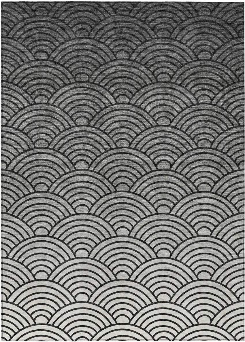 Black Silver And Gray Geometric Washable Indoor Outdoor Area Rug Photo 1