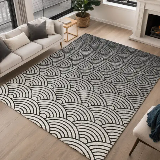 Black Silver And Gray Geometric Washable Indoor Outdoor Area Rug Photo 5