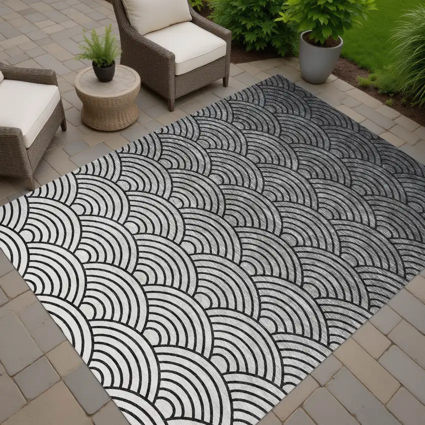 Black Silver And Gray Geometric Washable Indoor Outdoor Area Rug Photo 7