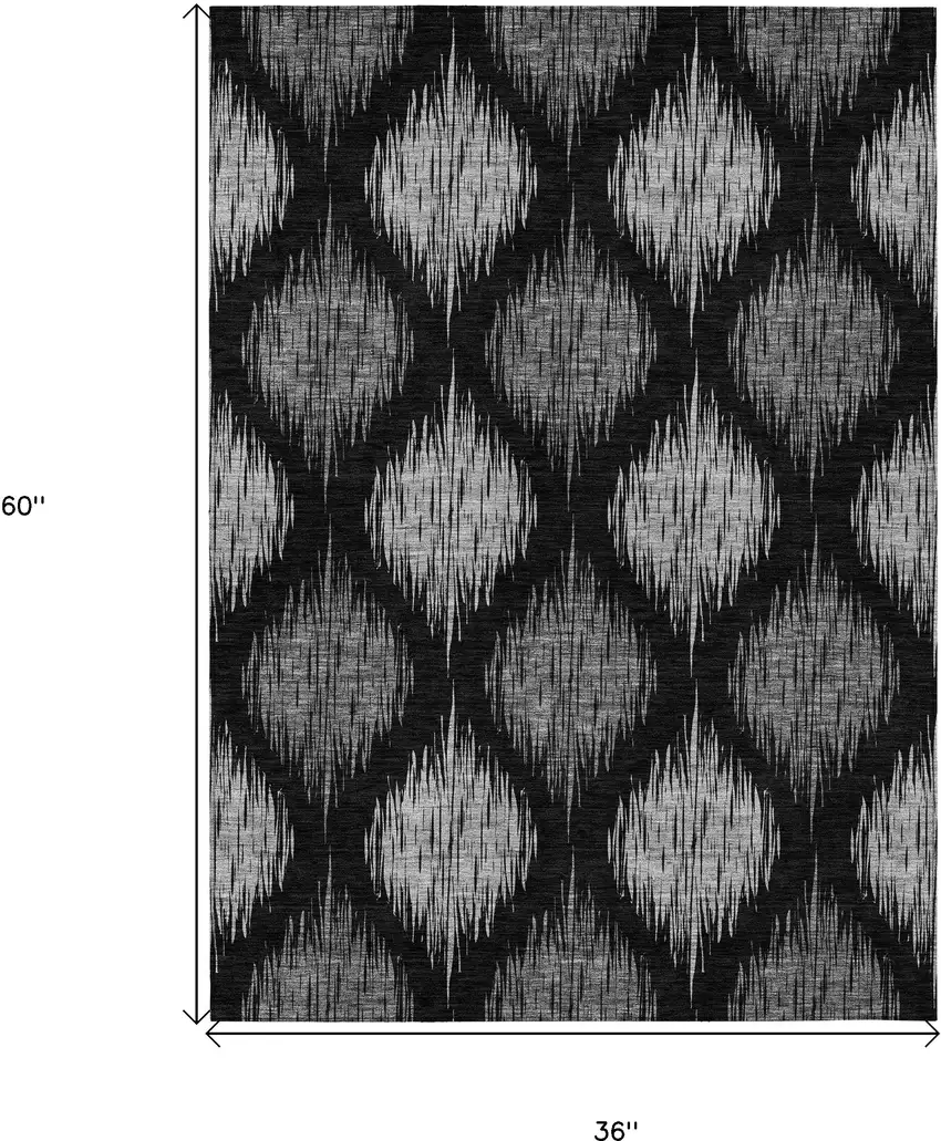 Black Silver And Gray Ikat Washable Indoor Outdoor Area Rug Photo 3