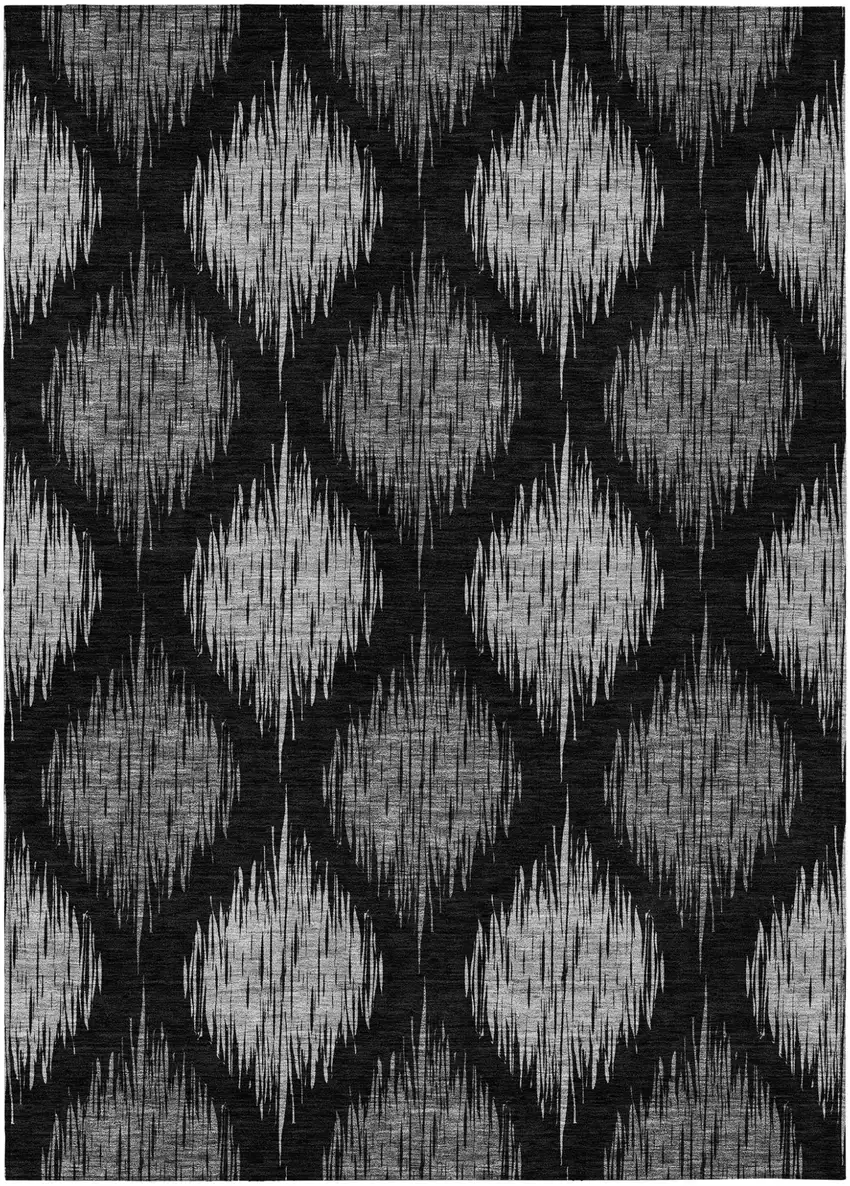 Black Silver And Gray Ikat Washable Indoor Outdoor Area Rug Photo 2