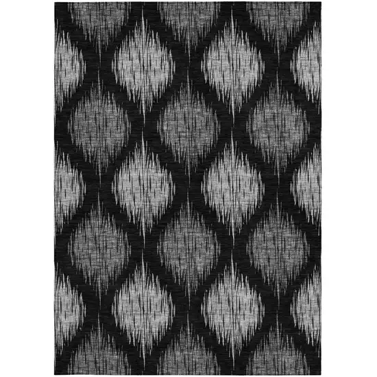 Black Silver And Gray Ikat Washable Indoor Outdoor Area Rug Photo 7