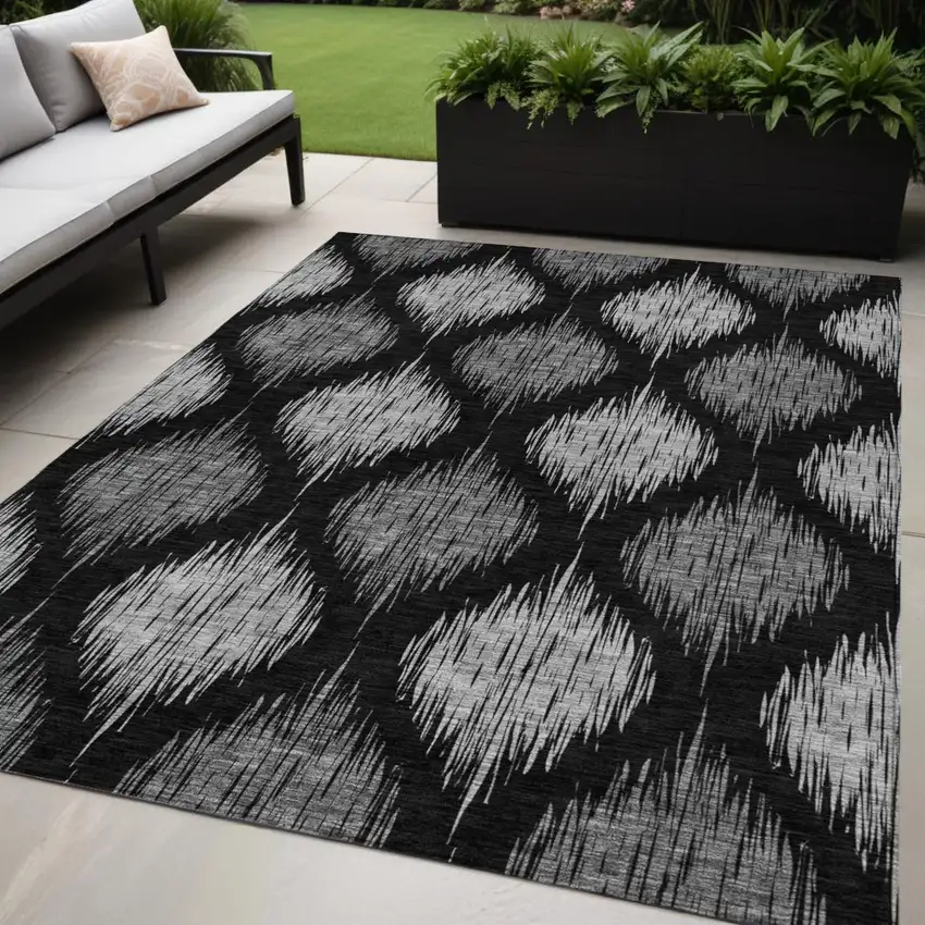 Black Silver And Gray Ikat Washable Indoor Outdoor Area Rug Photo 1