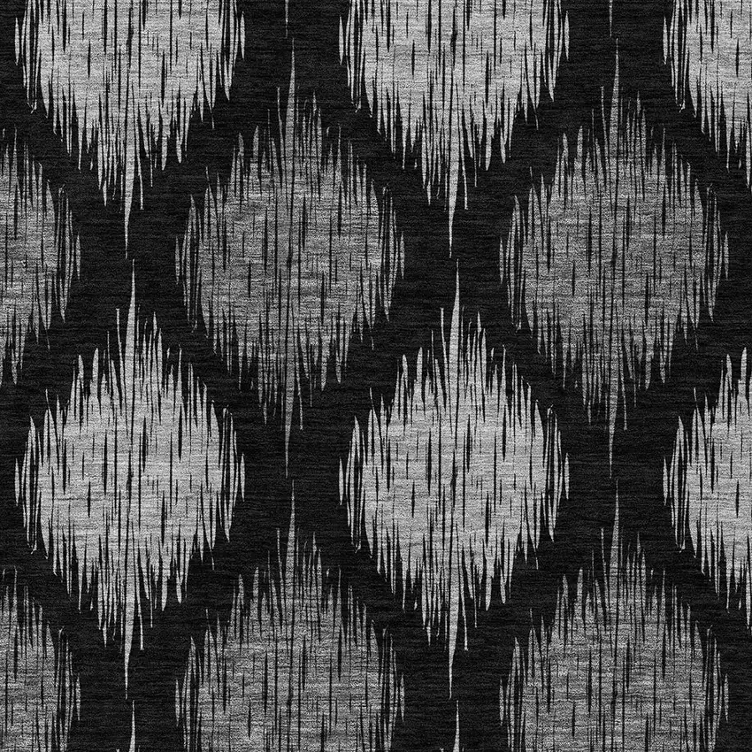 Black Silver And Gray Ikat Washable Indoor Outdoor Area Rug Photo 6