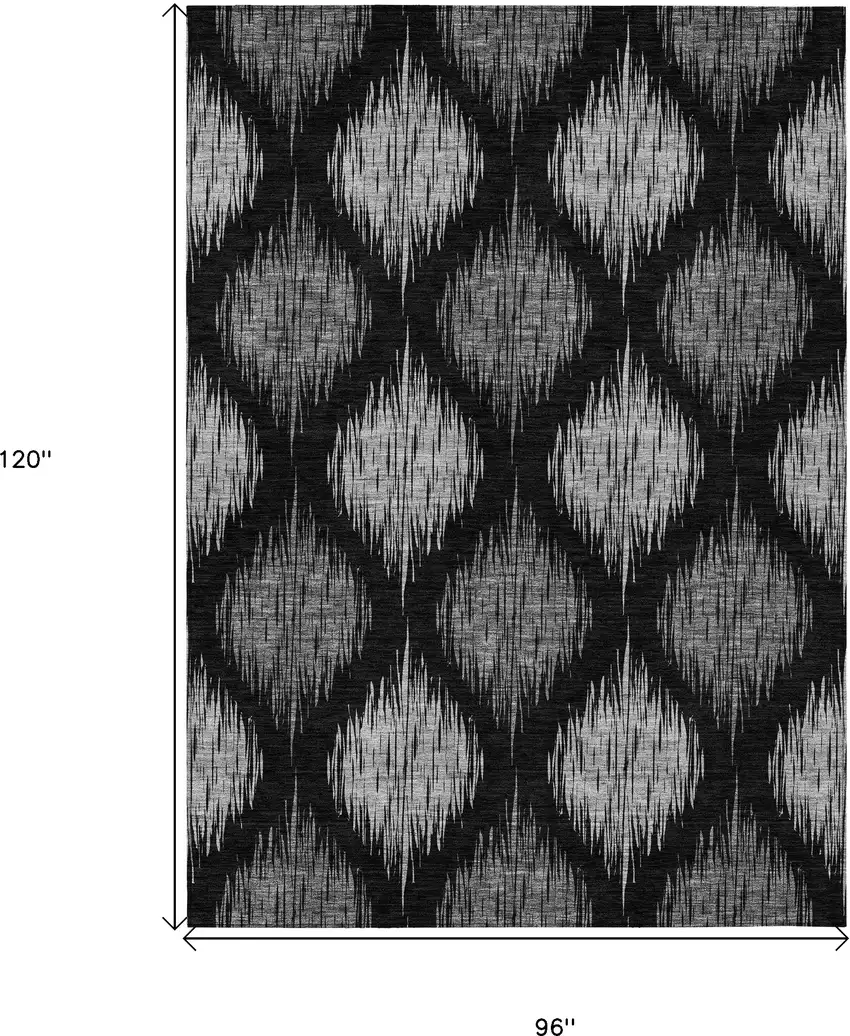 Black Silver And Gray Ikat Washable Indoor Outdoor Area Rug Photo 3