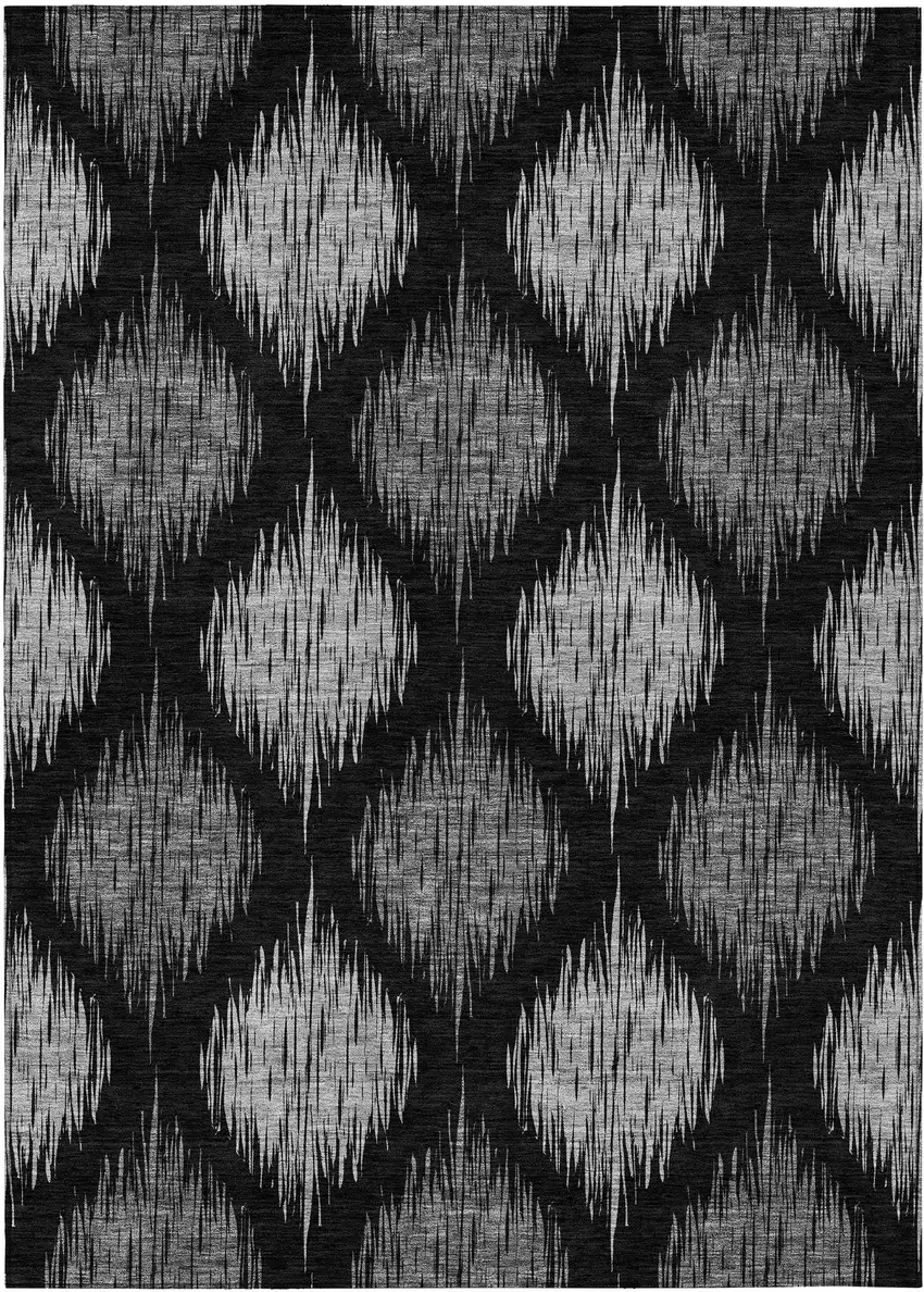 Black Silver And Gray Ikat Washable Indoor Outdoor Area Rug Photo 2