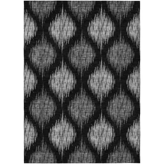 Black Silver And Gray Ikat Washable Indoor Outdoor Area Rug Photo 2