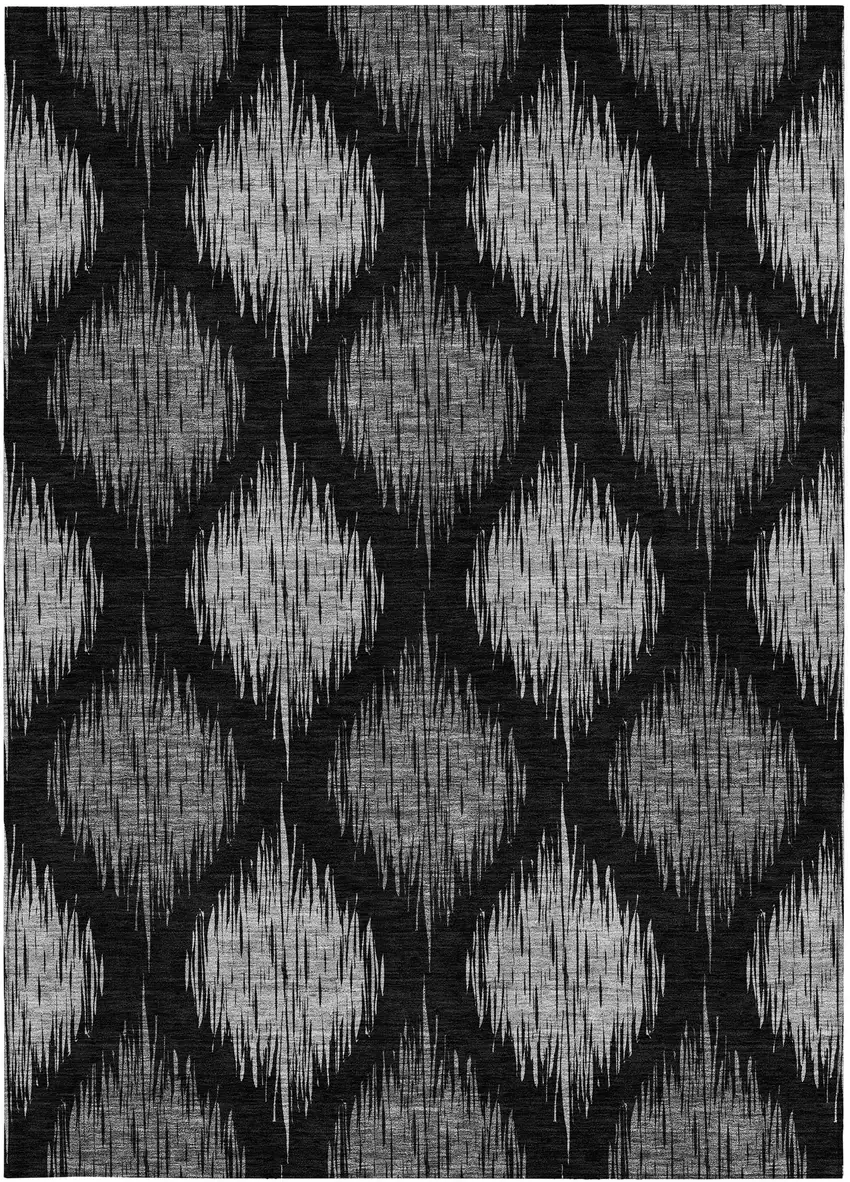Black Silver And Gray Ikat Washable Indoor Outdoor Area Rug Photo 7