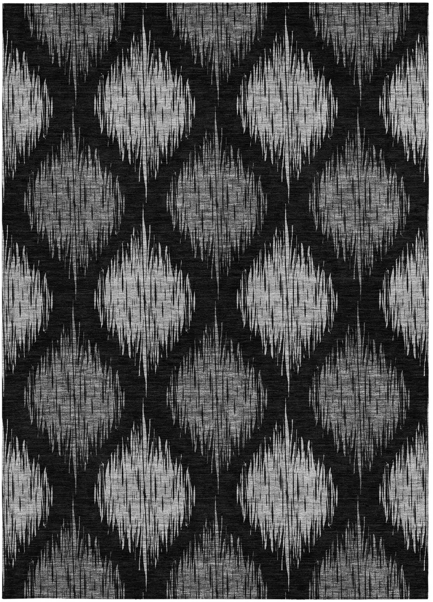 Black Silver And Gray Ikat Washable Indoor Outdoor Area Rug Photo 7