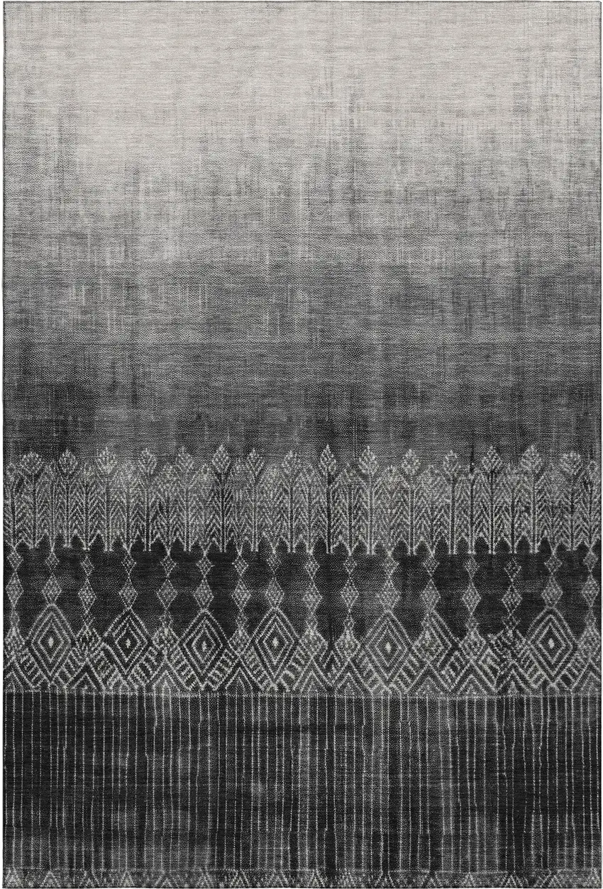 Black Silver And Gray Ombre Washable Area Rug With UV Protection Photo 1