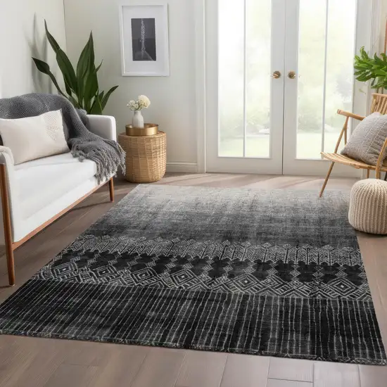 Black Silver And Gray Ombre Washable Area Rug With UV Protection Photo 3
