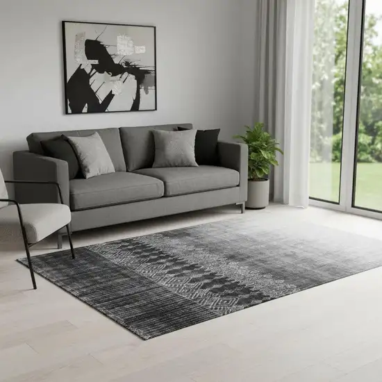 Black Silver And Gray Ombre Washable Area Rug With UV Protection Photo 2