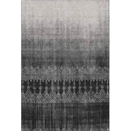 Black Silver And Gray Ombre Washable Area Rug With UV Protection Photo 2