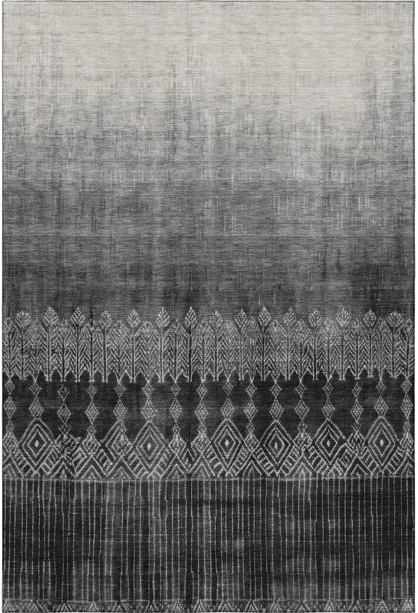 Black Silver And Gray Ombre Washable Area Rug With UV Protection Photo 2