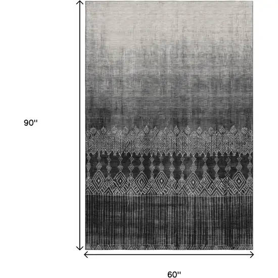 Black Silver And Gray Ombre Washable Area Rug With UV Protection Photo 9