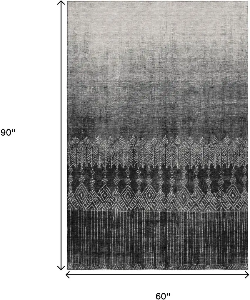 Black Silver And Gray Ombre Washable Area Rug With UV Protection Photo 9
