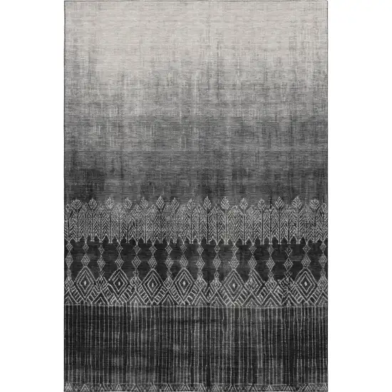 Black Silver And Gray Ombre Washable Area Rug With UV Protection Photo 1