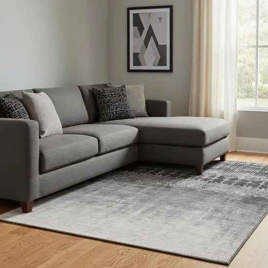 Black Silver And Gray Ombre Washable Area Rug With UV Protection Photo 2