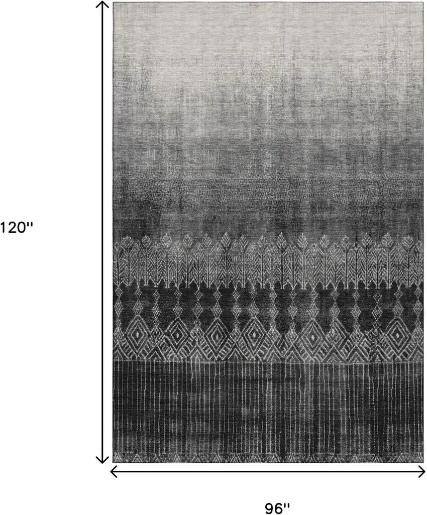 Black Silver And Gray Ombre Washable Area Rug With UV Protection Photo 9