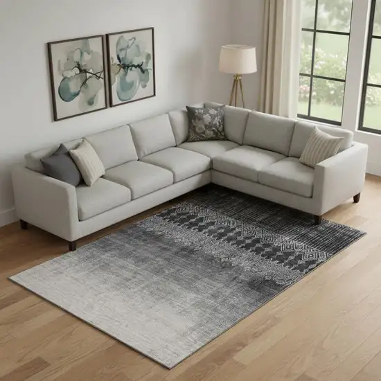 Black Silver And Gray Ombre Washable Area Rug With UV Protection Photo 2