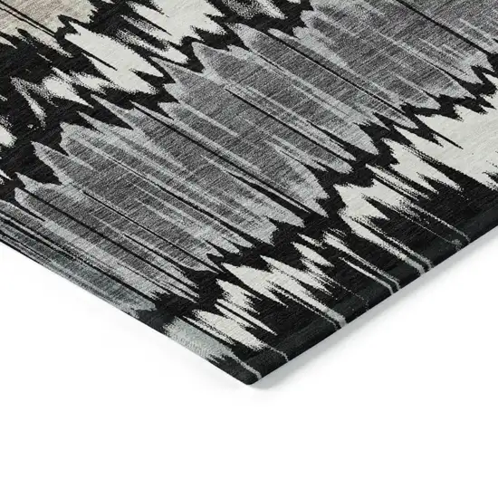 Black Silver And Gray Striped Washable Indoor Outdoor Area Rug Photo 2