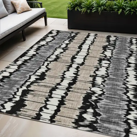 Black Silver And Gray Striped Washable Indoor Outdoor Area Rug Photo 1