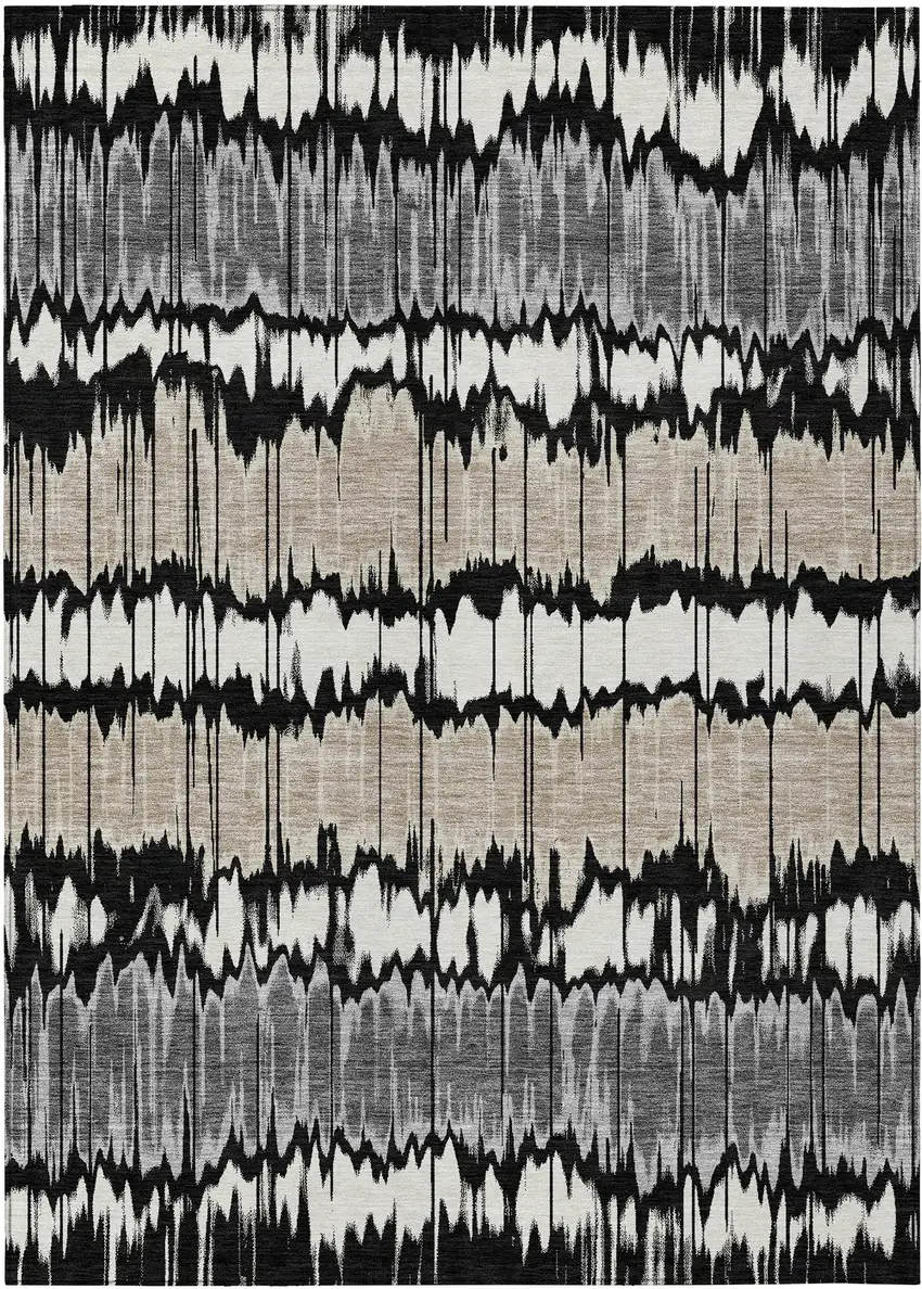 Black Silver And Gray Striped Washable Indoor Outdoor Area Rug Photo 1