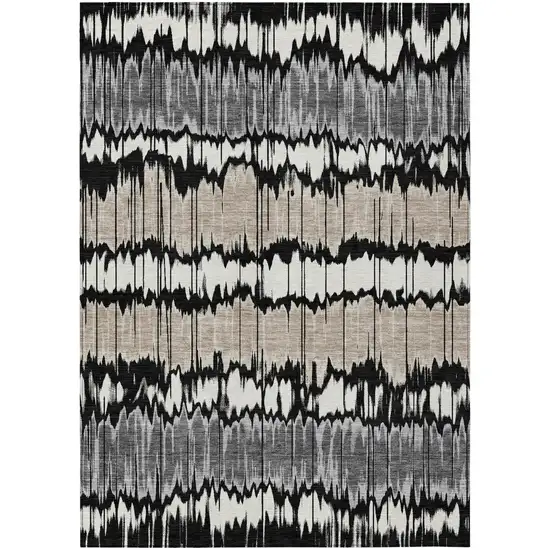 Black Silver And Gray Striped Washable Indoor Outdoor Area Rug Photo 1