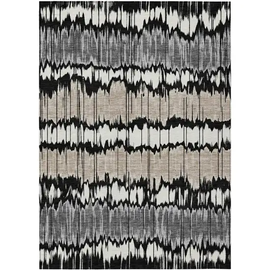 Black Silver And Gray Striped Washable Indoor Outdoor Area Rug Photo 1