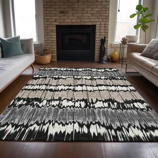 Black Silver And Gray Striped Washable Indoor Outdoor Area Rug Photo 7