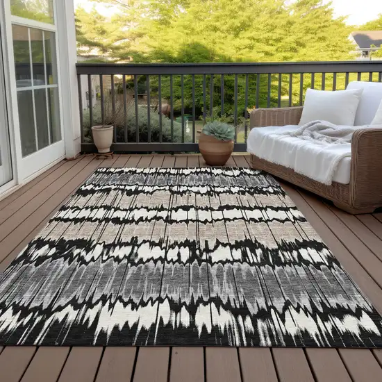 Black Silver And Gray Striped Washable Indoor Outdoor Area Rug Photo 6