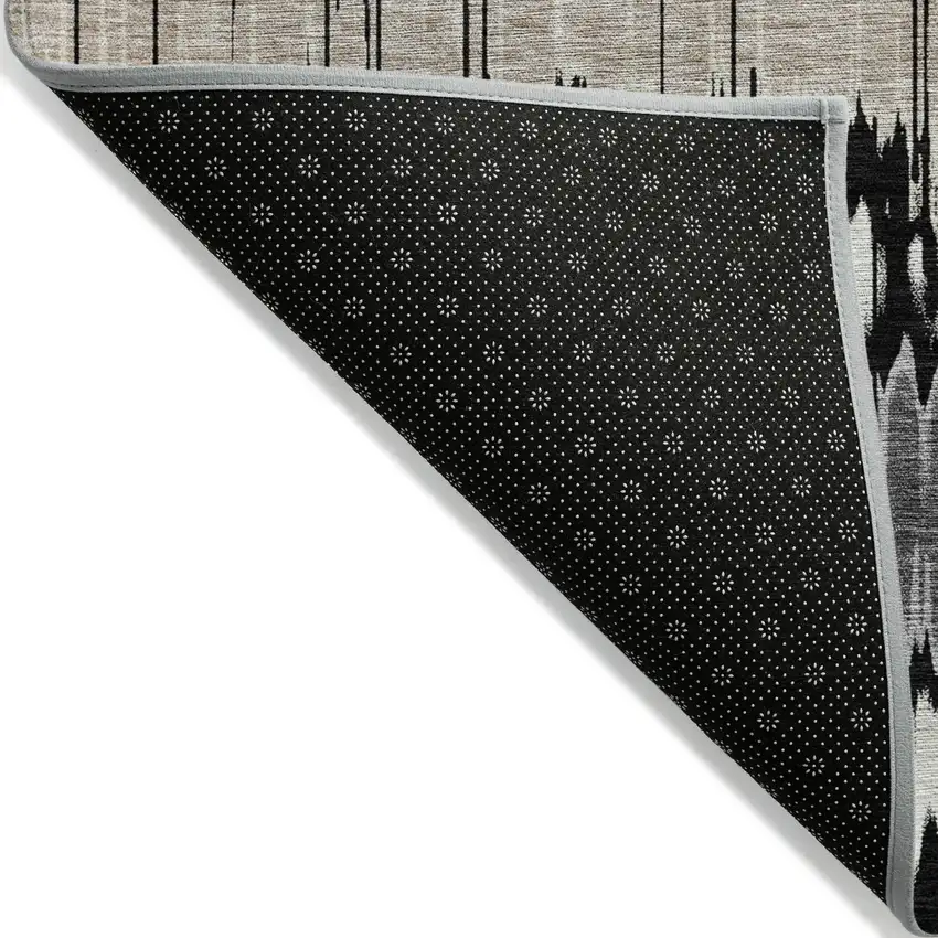 Black Silver And Gray Striped Washable Indoor Outdoor Area Rug Photo 3