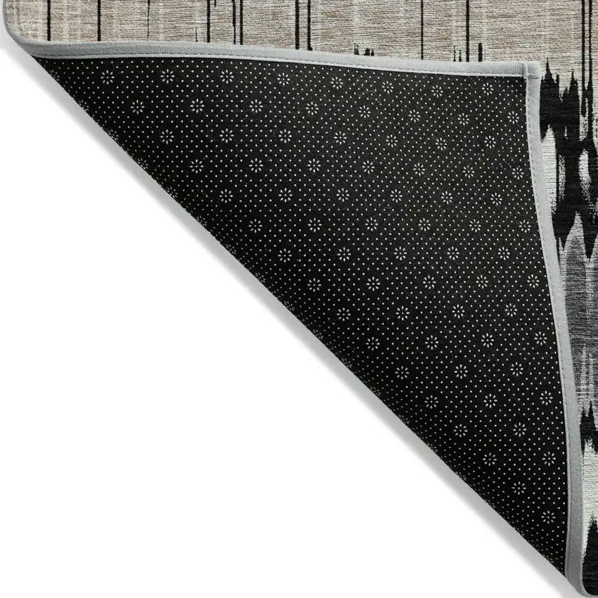 Black Silver And Gray Striped Washable Indoor Outdoor Area Rug Photo 3