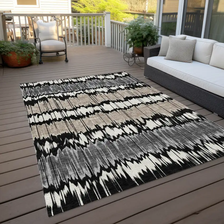 Black Silver And Gray Striped Washable Indoor Outdoor Area Rug Photo 9