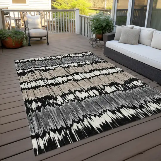 Black Silver And Gray Striped Washable Indoor Outdoor Area Rug Photo 9