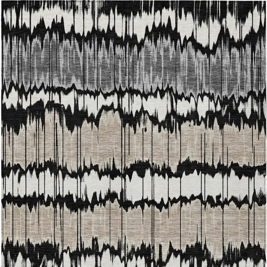 Black Silver And Gray Striped Washable Indoor Outdoor Area Rug Photo 4