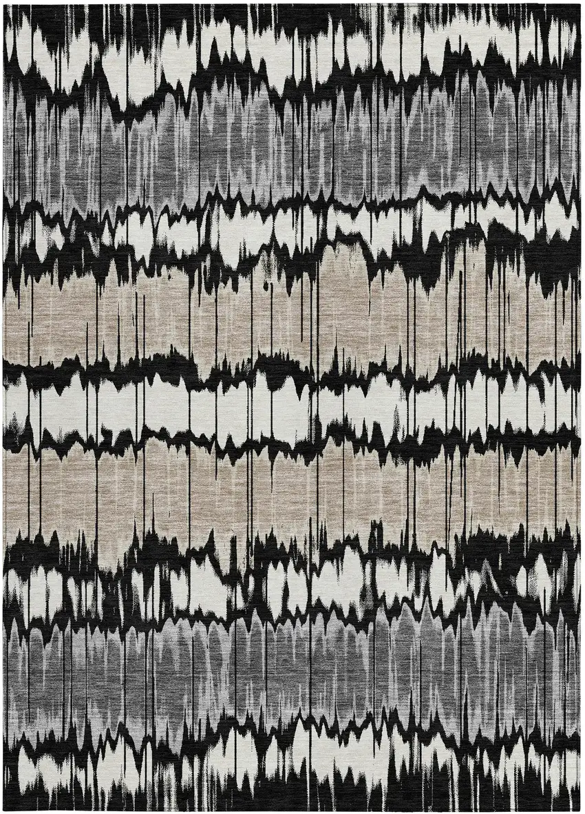 Black Silver And Gray Striped Washable Indoor Outdoor Area Rug Photo 5