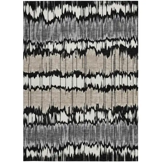 Black Silver And Gray Striped Washable Indoor Outdoor Area Rug Photo 5