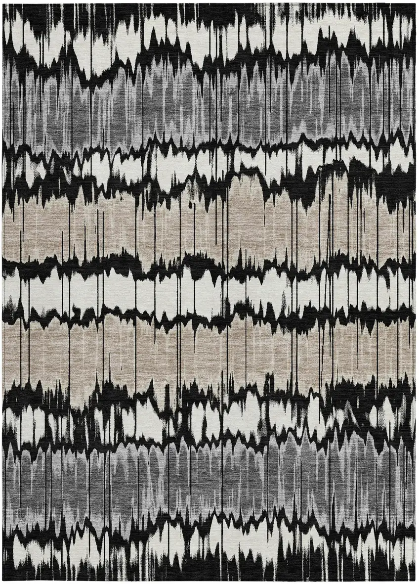 Black Silver And Gray Striped Washable Indoor Outdoor Area Rug Photo 5