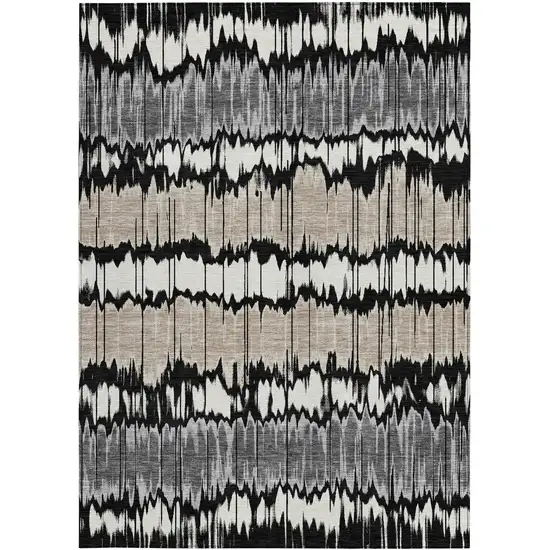 Black Silver And Gray Striped Washable Indoor Outdoor Area Rug Photo 5