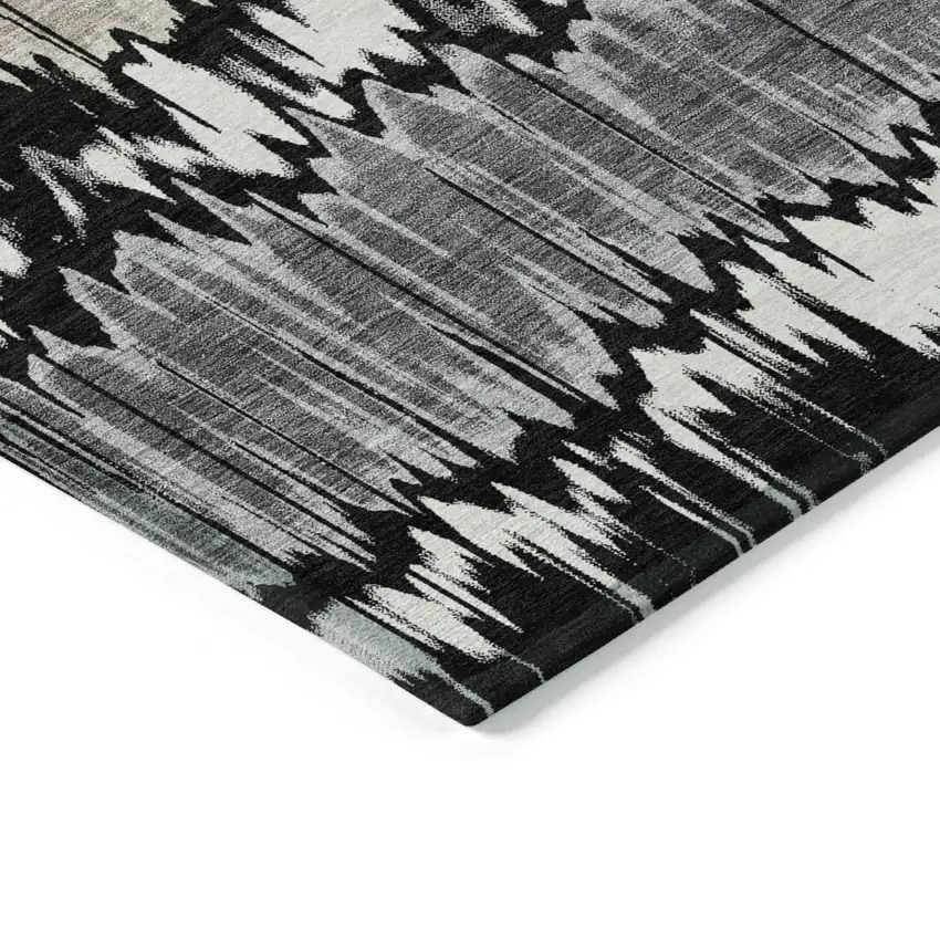 Black Silver And Gray Striped Washable Indoor Outdoor Area Rug Photo 2
