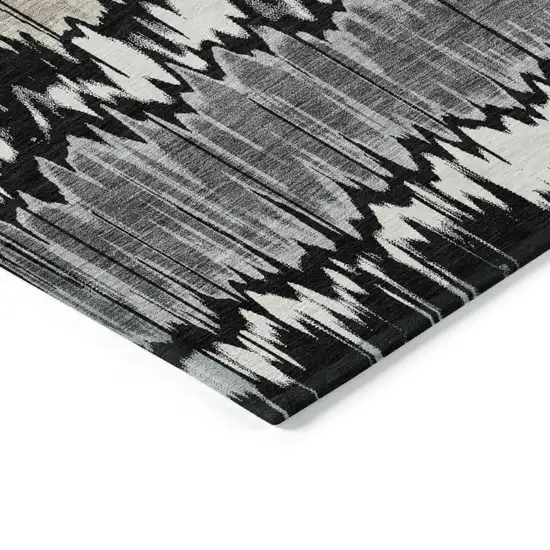 Black Silver And Gray Striped Washable Indoor Outdoor Area Rug Photo 2