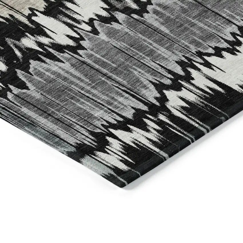 Black Silver And Gray Striped Washable Indoor Outdoor Area Rug Photo 2
