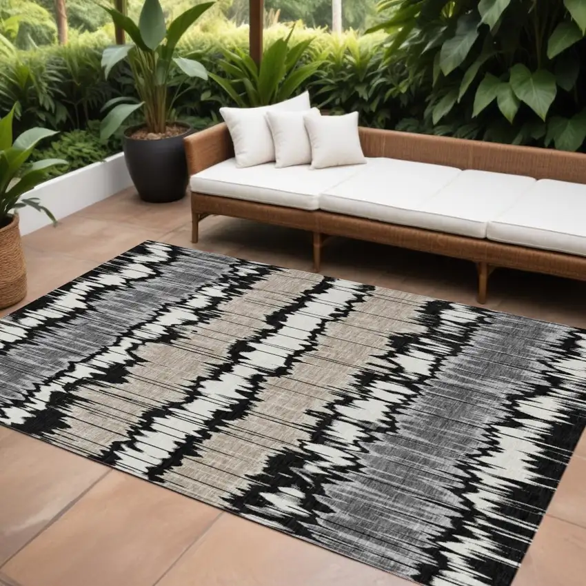 Black Silver And Gray Striped Washable Indoor Outdoor Area Rug Photo 1