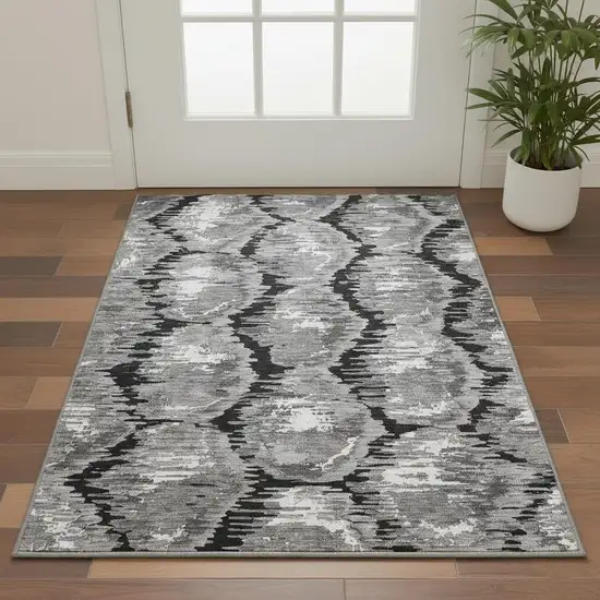 Black Silver And Ivory Diamond Washable Area Rug With UV Protection Photo 2