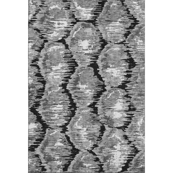 Black Silver And Ivory Diamond Washable Area Rug With UV Protection Photo 1