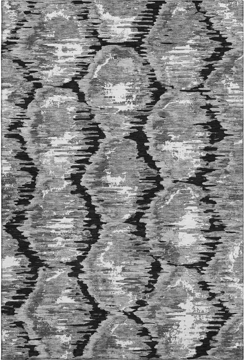 Black Silver And Ivory Diamond Washable Area Rug With UV Protection Photo 1
